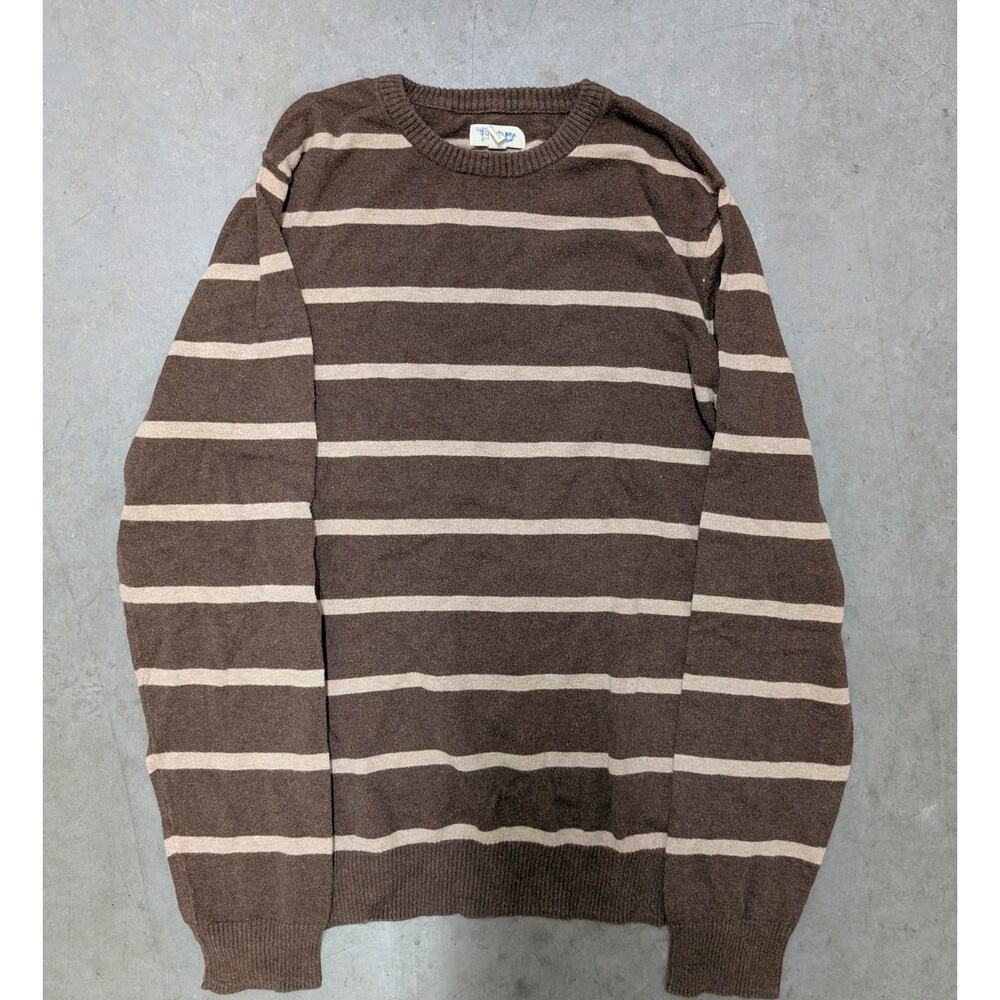 Sonoma Goods For Life Brown Cream Striped Crew Neck Long Sleeve Knit Sweater
